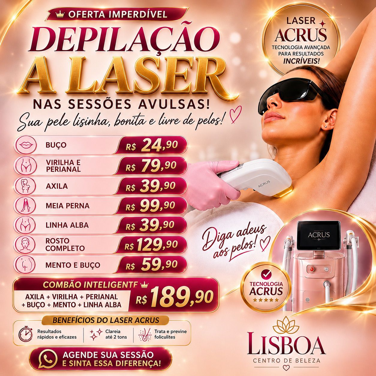 Panfleto Oficial Depilação a Laser - Sessões Avulsas por Área